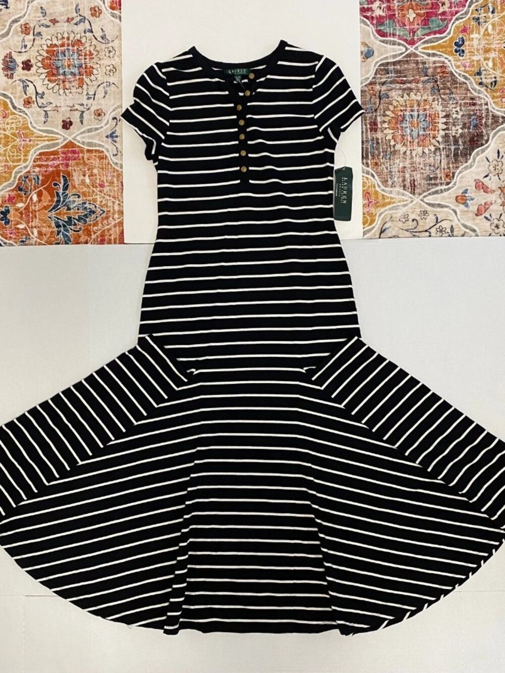 Ralph Lauren Striped Jersey Maxi Dress | Size PM | NWT